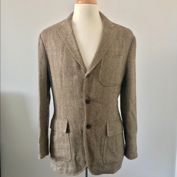 New Polo Ralph Lauren Men/"s Linen//Silk//Wool Herringbone Blazer Jacket Sport Coat